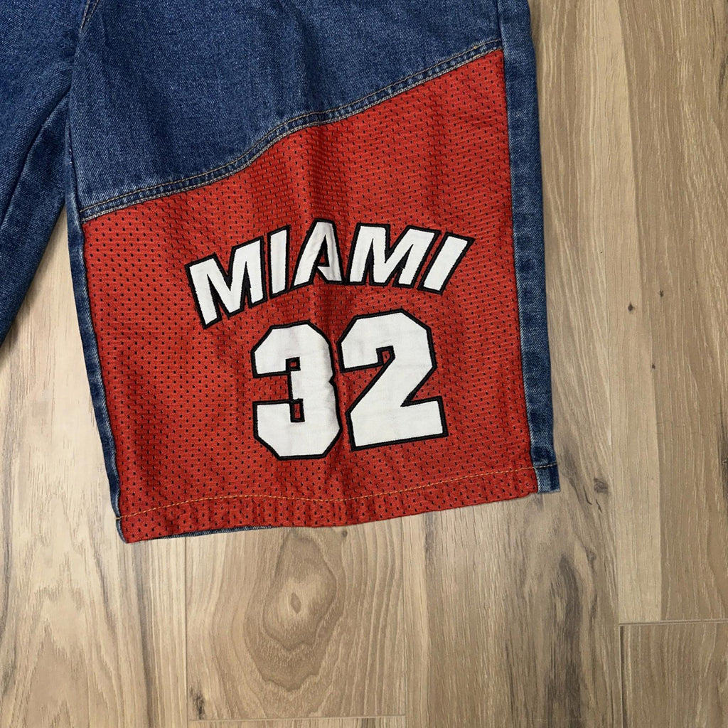 Vintage NBA Miami Heat Shaq Patch Jean Denim Shorts 34 Y2K