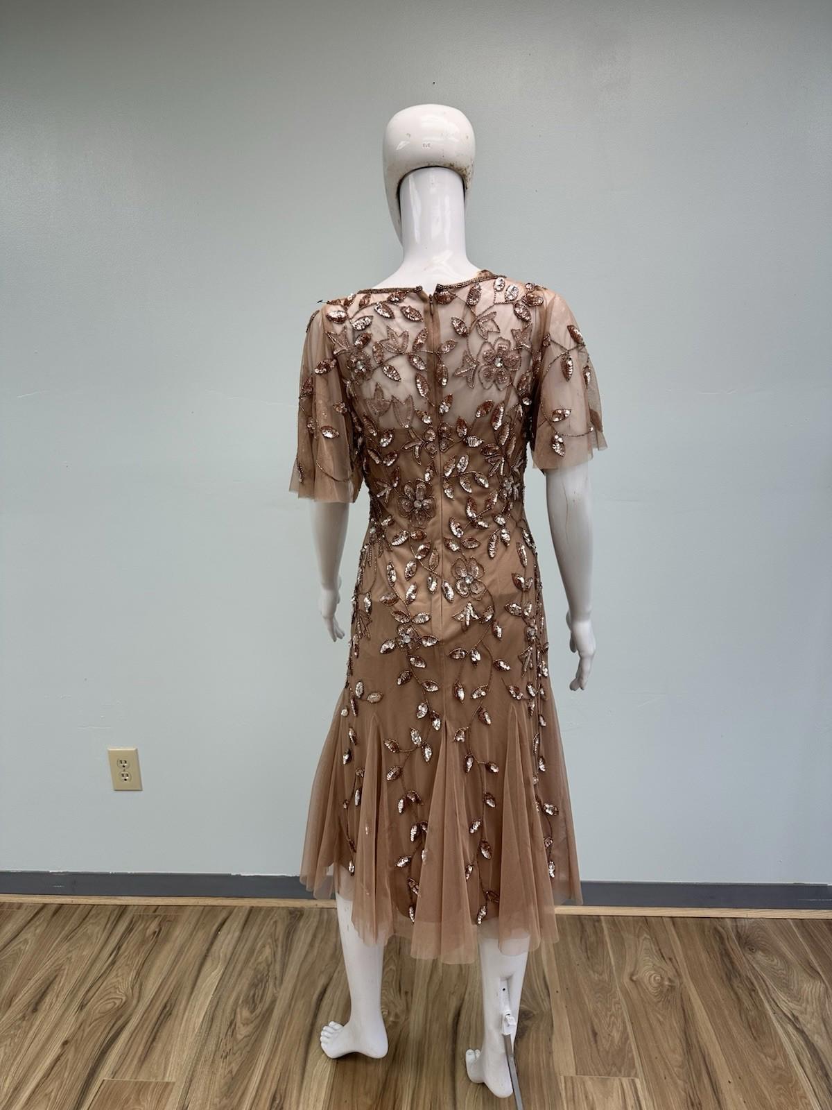 Adrianna Papel Embellished Sleeve Beaded Evening Gown Size 6