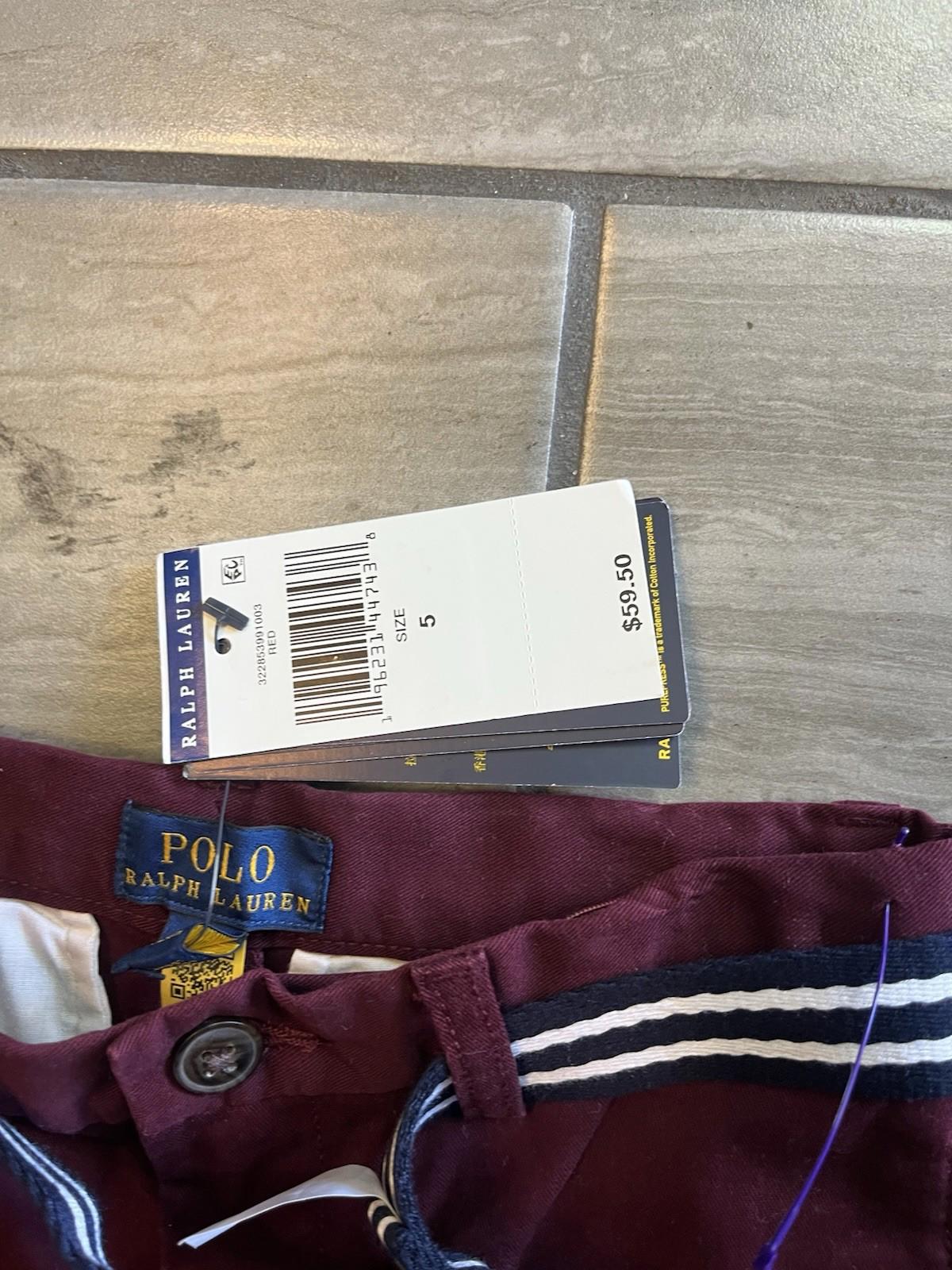 Polo Ralph Lauren Boys 5 Burgundy Chino Belt Adjustab Waist