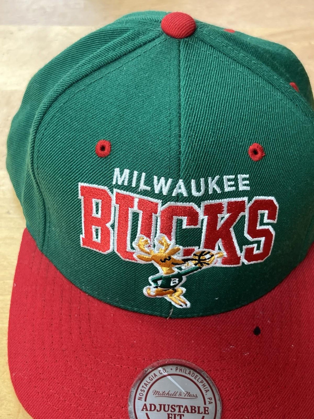 Mitchell & Ness Milwaukee Bucks Snapback Hat Red Green NBA Throwback Cap Mens