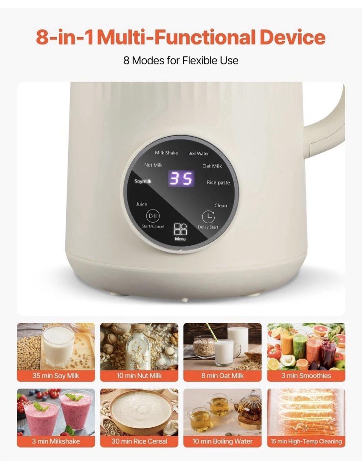 VEVOR 8-in-1 Nut Milk Maker 41 oz Soy Milk Maker Homemade
