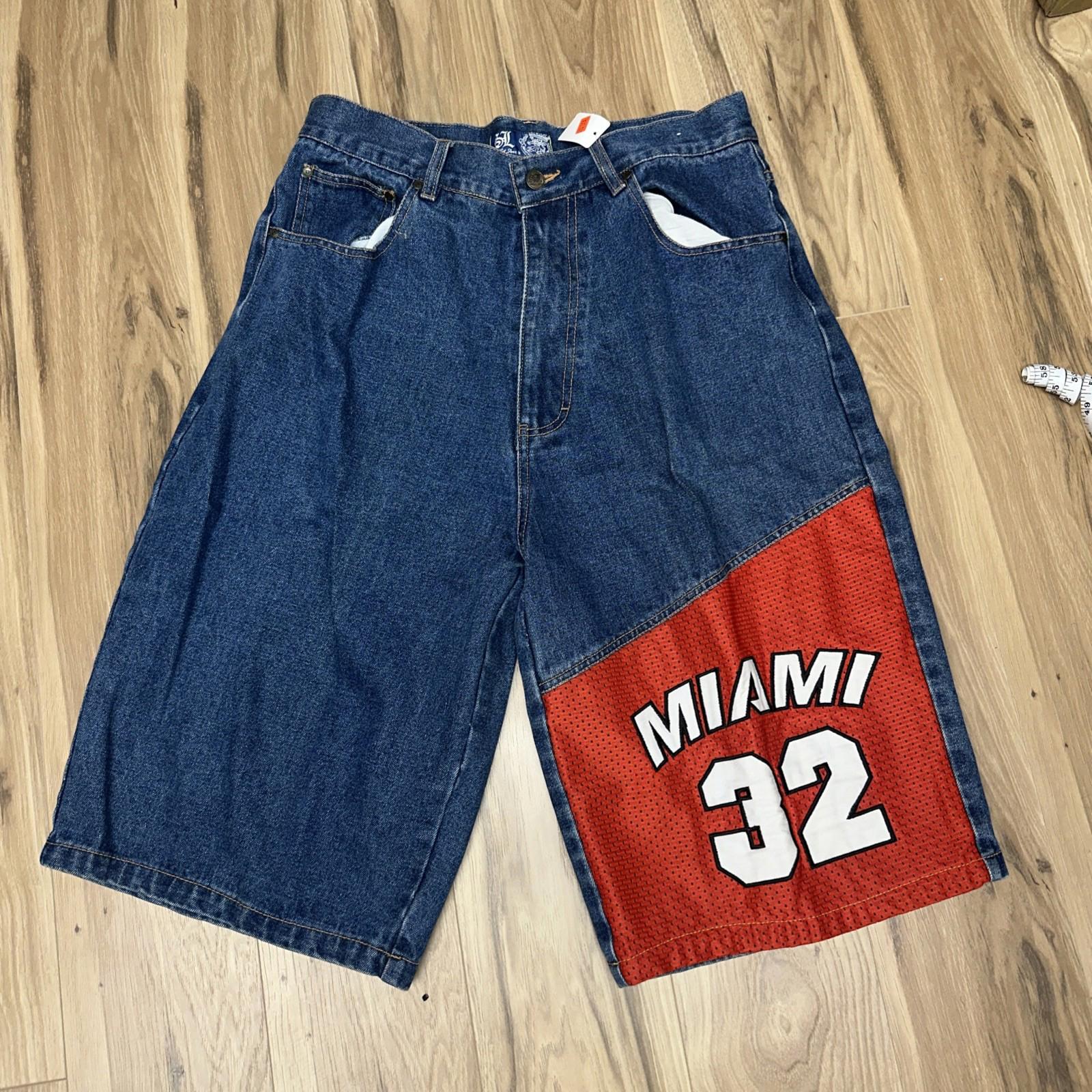 Vintage NBA Miami Heat Shaq Patch Jean Denim Shorts 34 Y2K