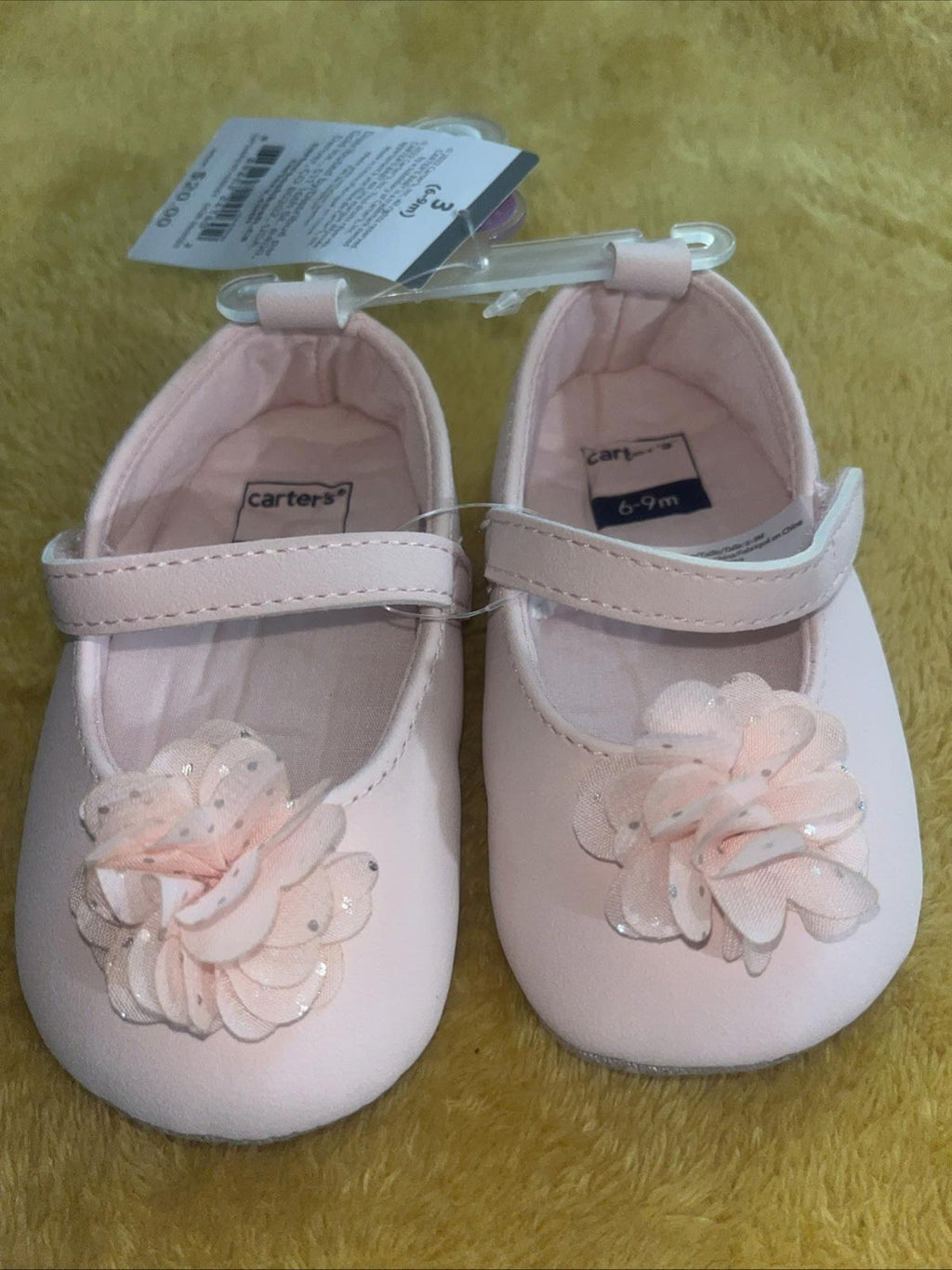 NWT Carters baby girl shoes pink with FLOWER and strap 6/9 m