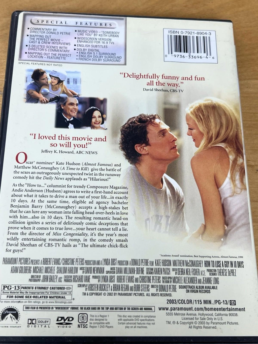 How to Lose a Guy in 10 Days DVD, 2003 Kate Hudson, Matthew