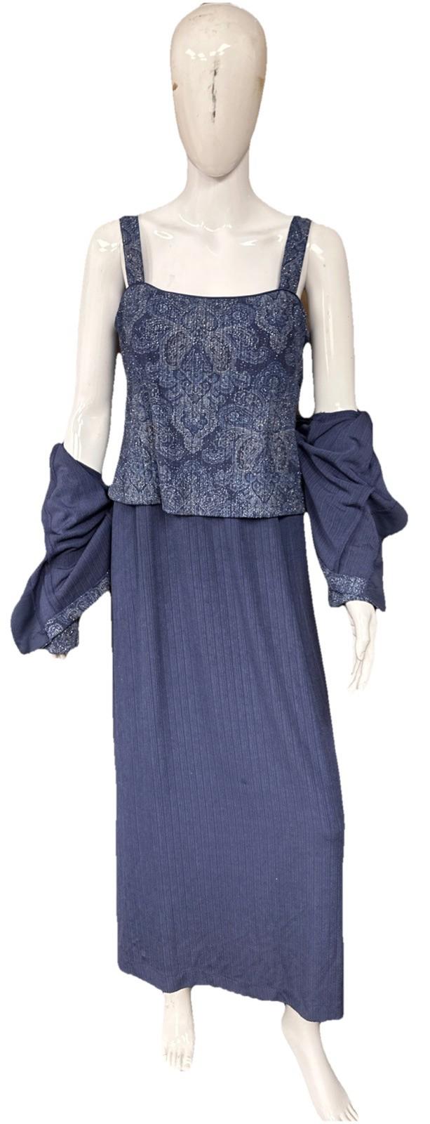 Alex Evening Blue Paisley Glittery 2 Piece Dress Size 10