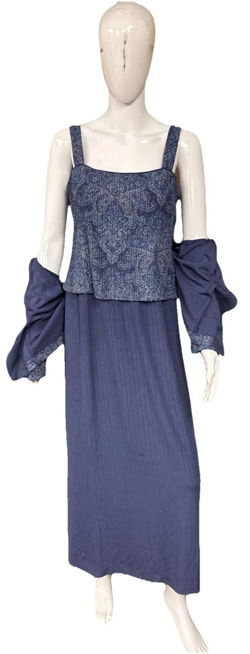 Alex Evening Blue Paisley Glittery 2 Piece Dress Size 10