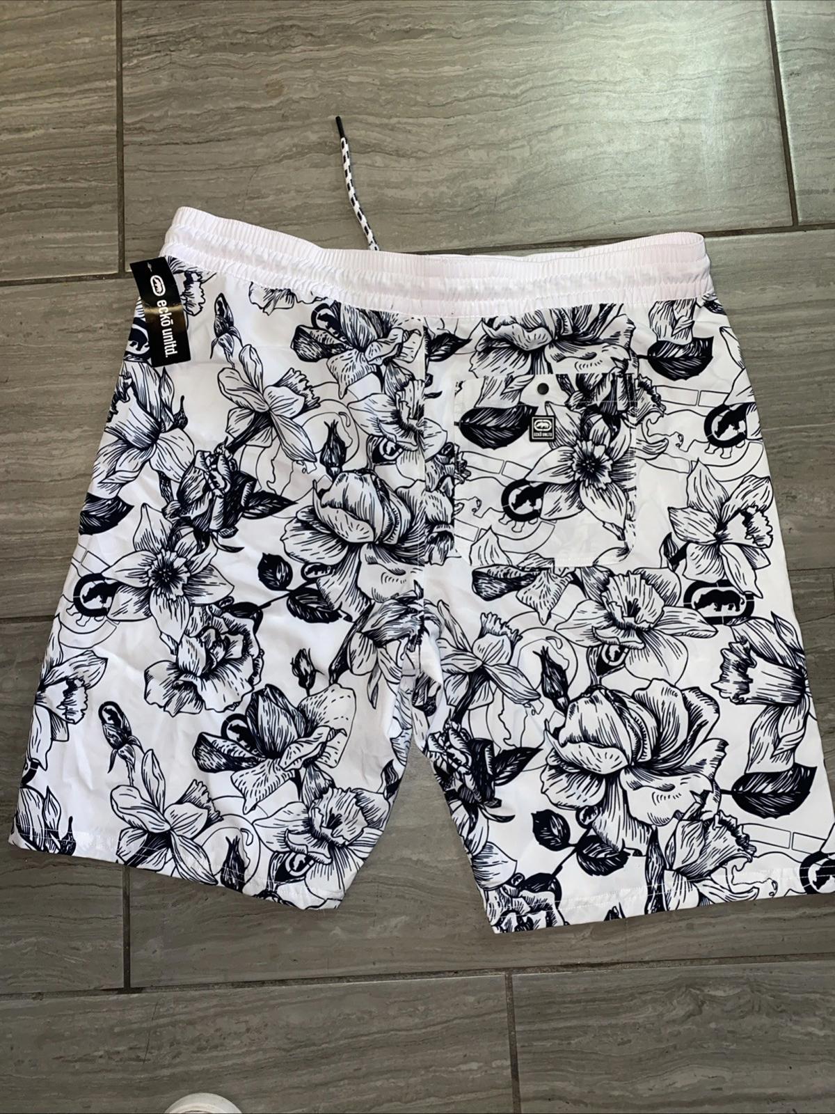 Ecko Unltd Shorts Mens XL Black White Floral Swim Trunks New