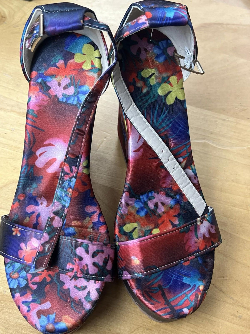 Women's Floral Pattern Wedge Open Toe Platform Ankle Strap