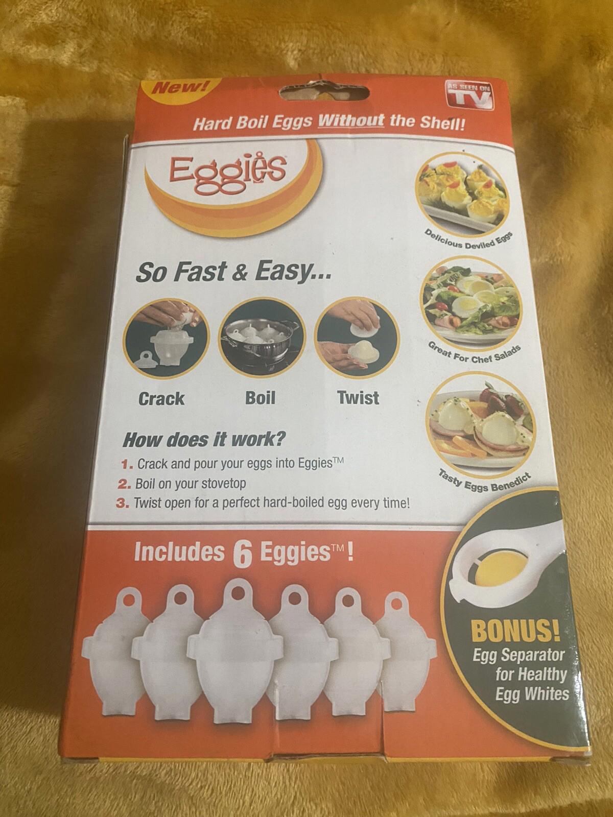 NEW Eggies Hard Boil Egg Cooker (6) with Bonus Egg White