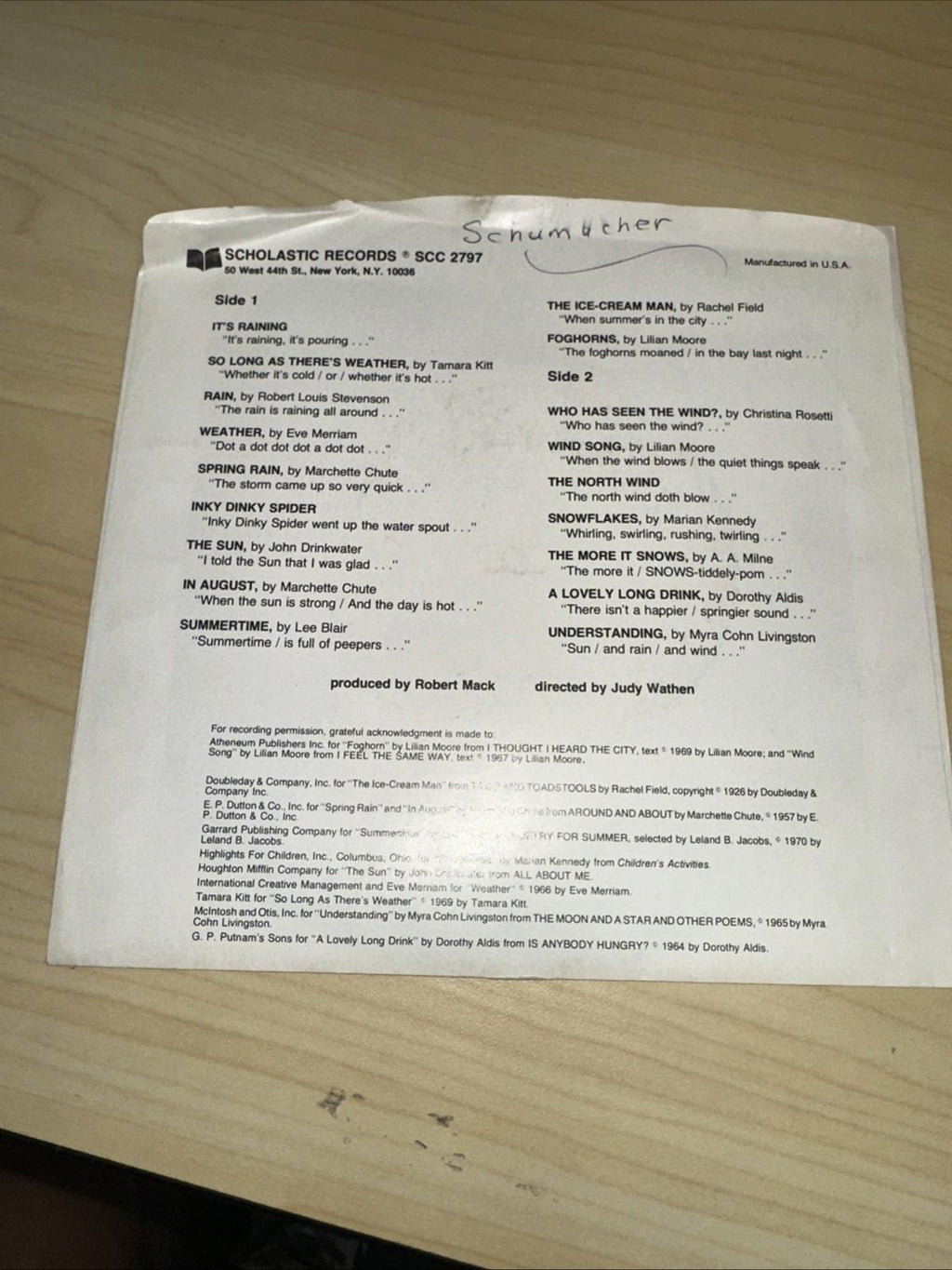 Scholastic Hi Ho What’s The Weather Record