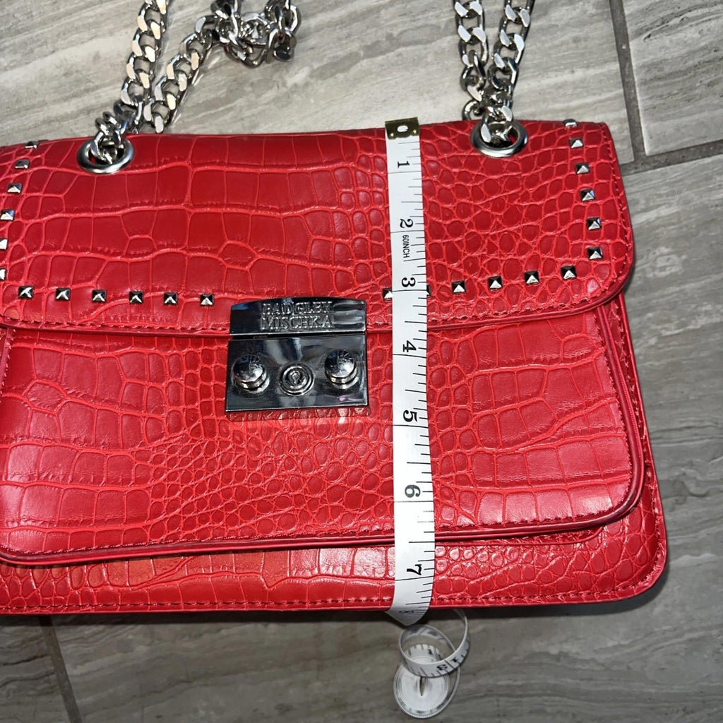 Badgley Mischka Red Crocodile Embellishment/Studded/Vegan