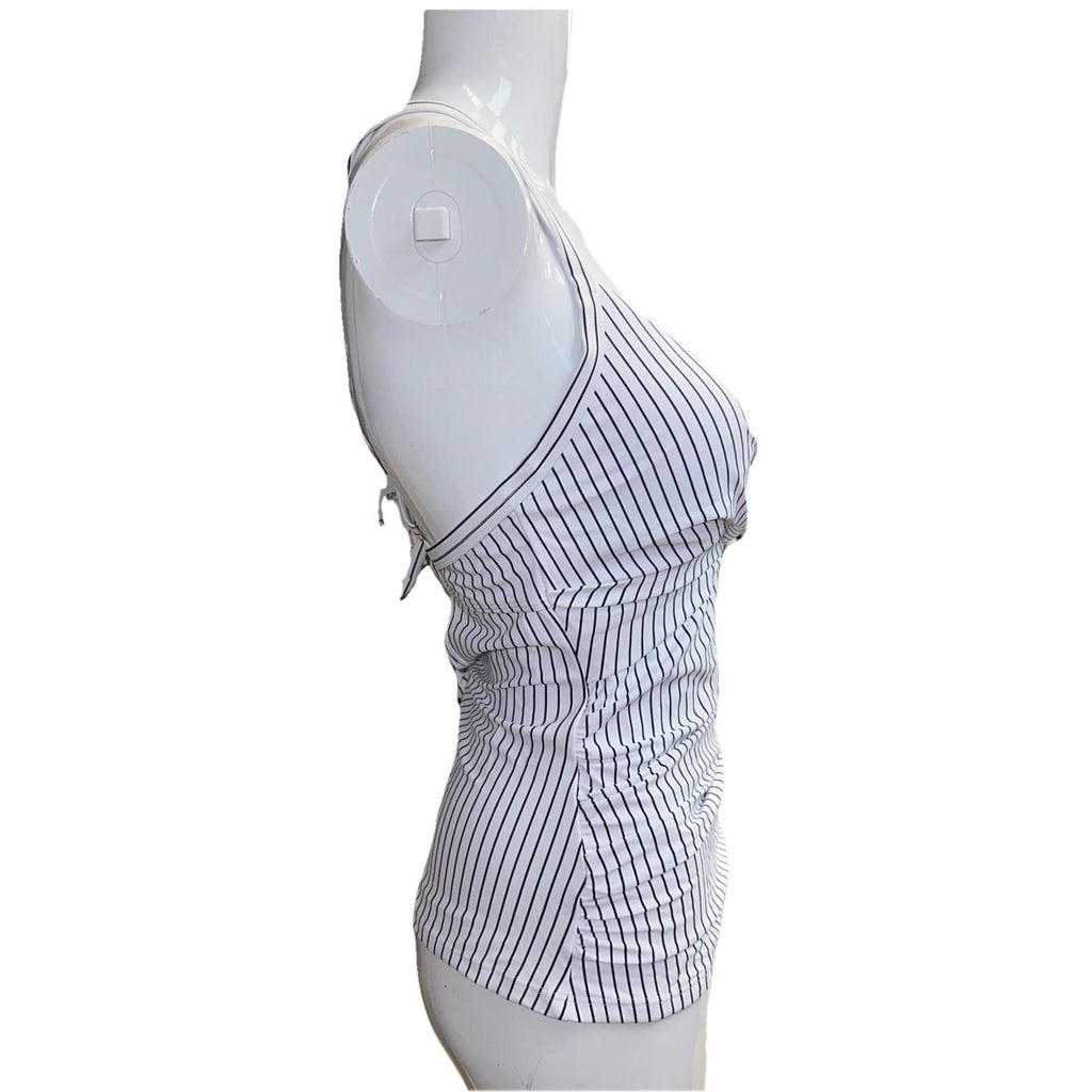 B2prity Pen Stripped Black White V Neck Tankini Medium
