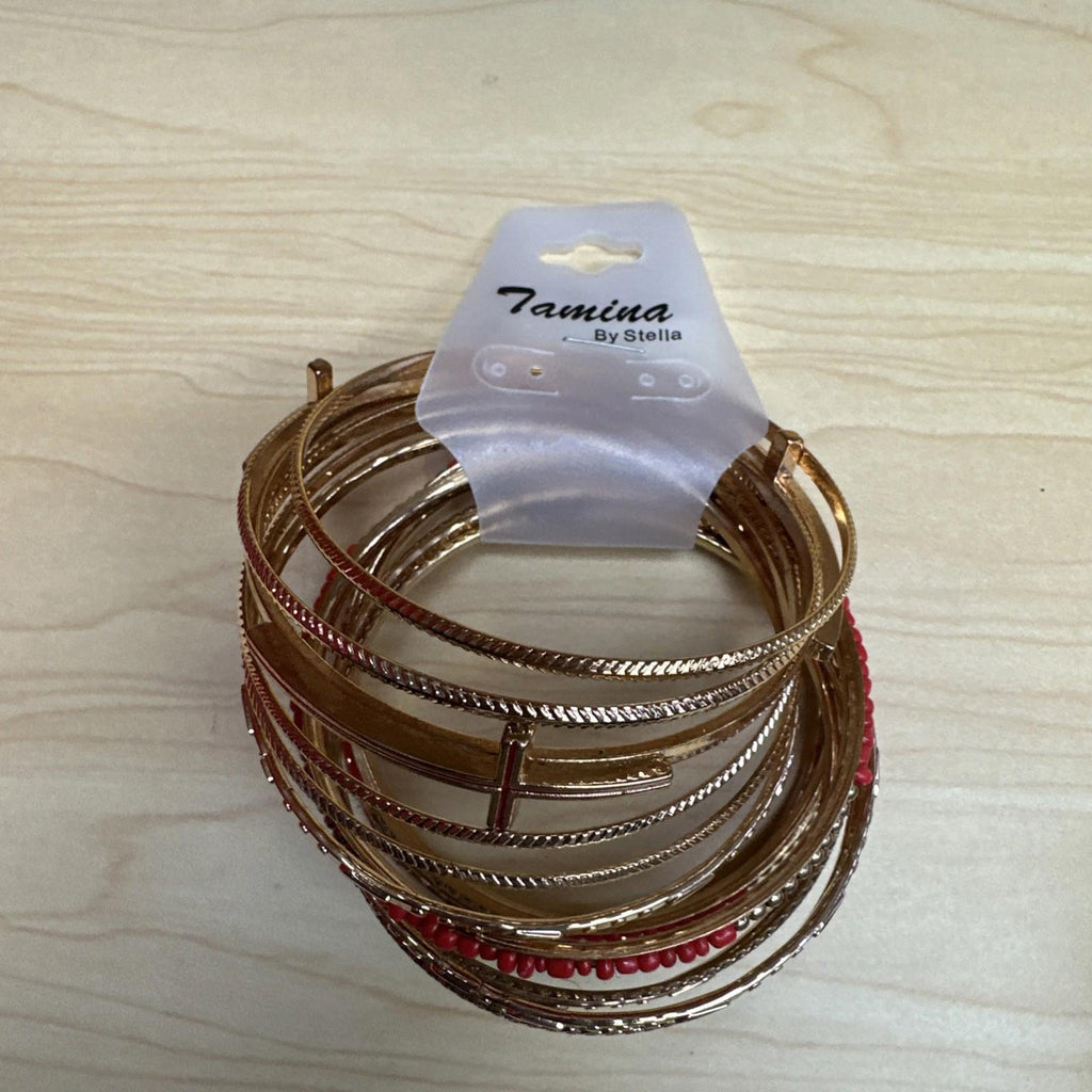 Tamina By Stella Gold Red 13 Piece Bangle Bracelet Set New