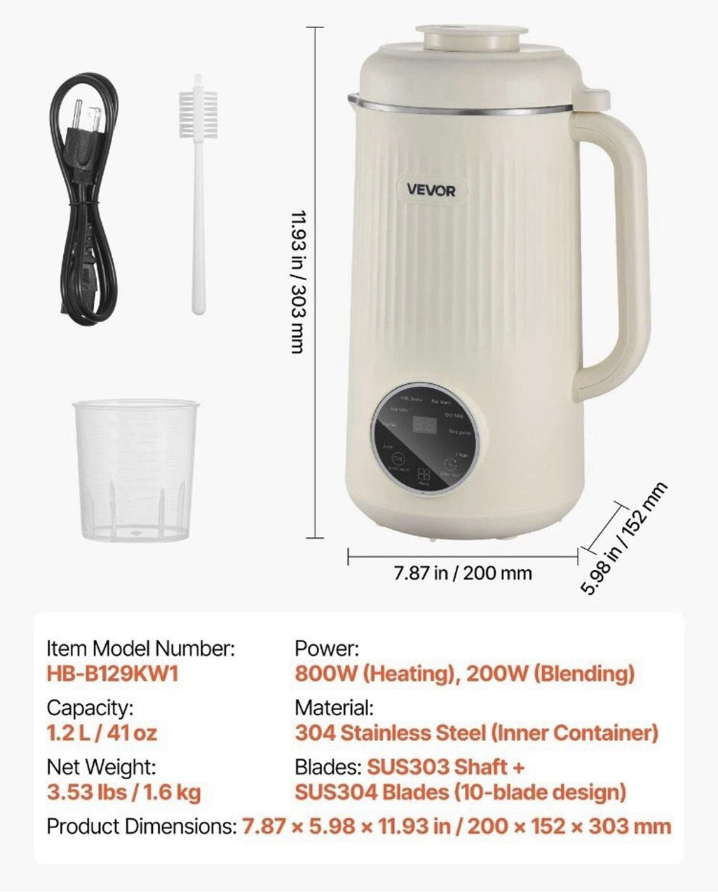 VEVOR 8-in-1 Nut Milk Maker 41 oz Soy Milk Maker Homemade