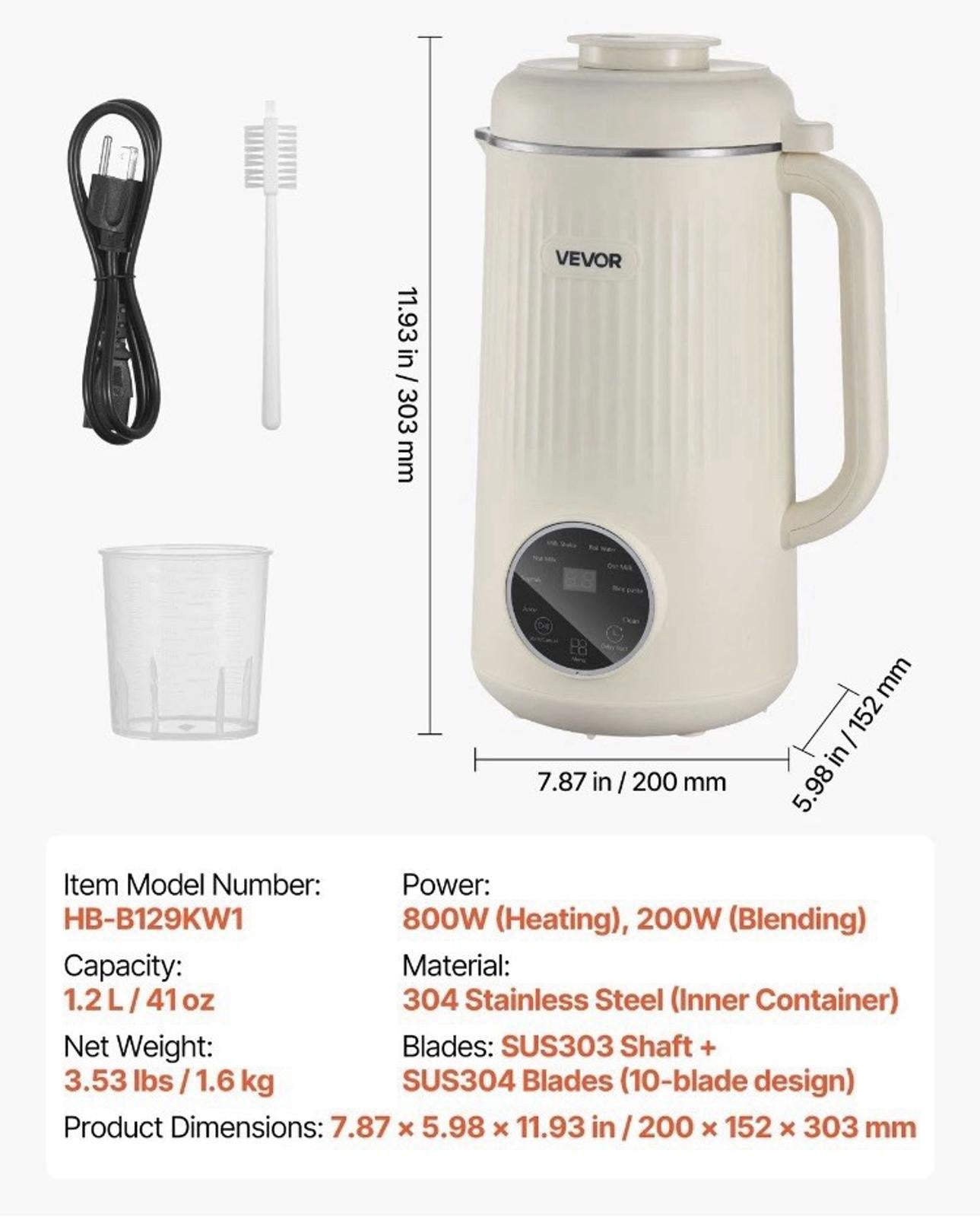 VEVOR 8-in-1 Nut Milk Maker 41 oz Soy Milk Maker Homemade