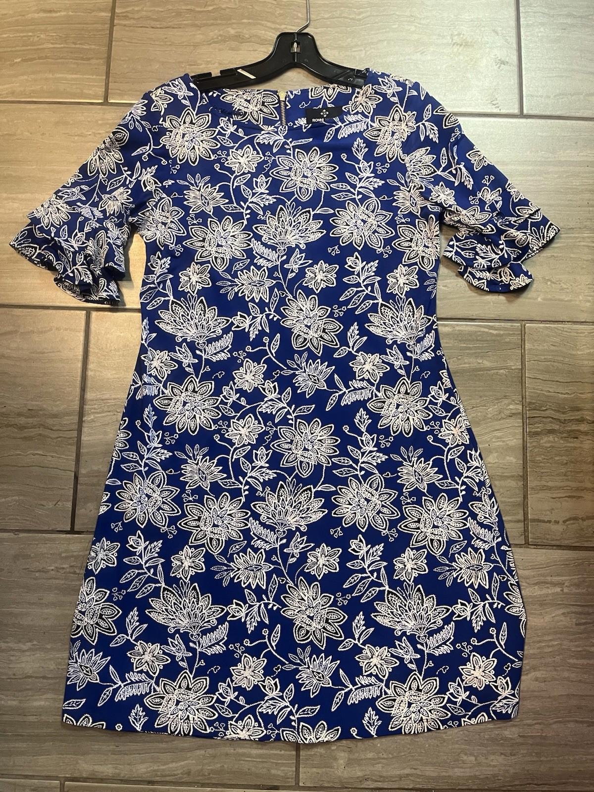Ronni Nicole Blue Floral Fit Flare Cap Sleeve Dress Size 8