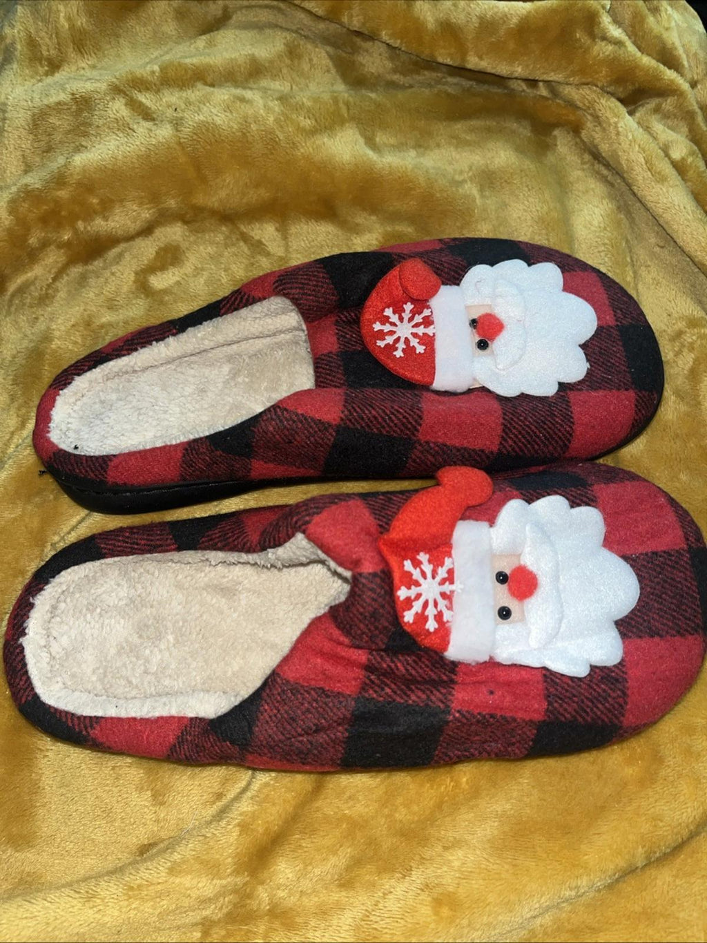 Christmas Indoor Fuzzy Shoes Flat Plaid Household 10