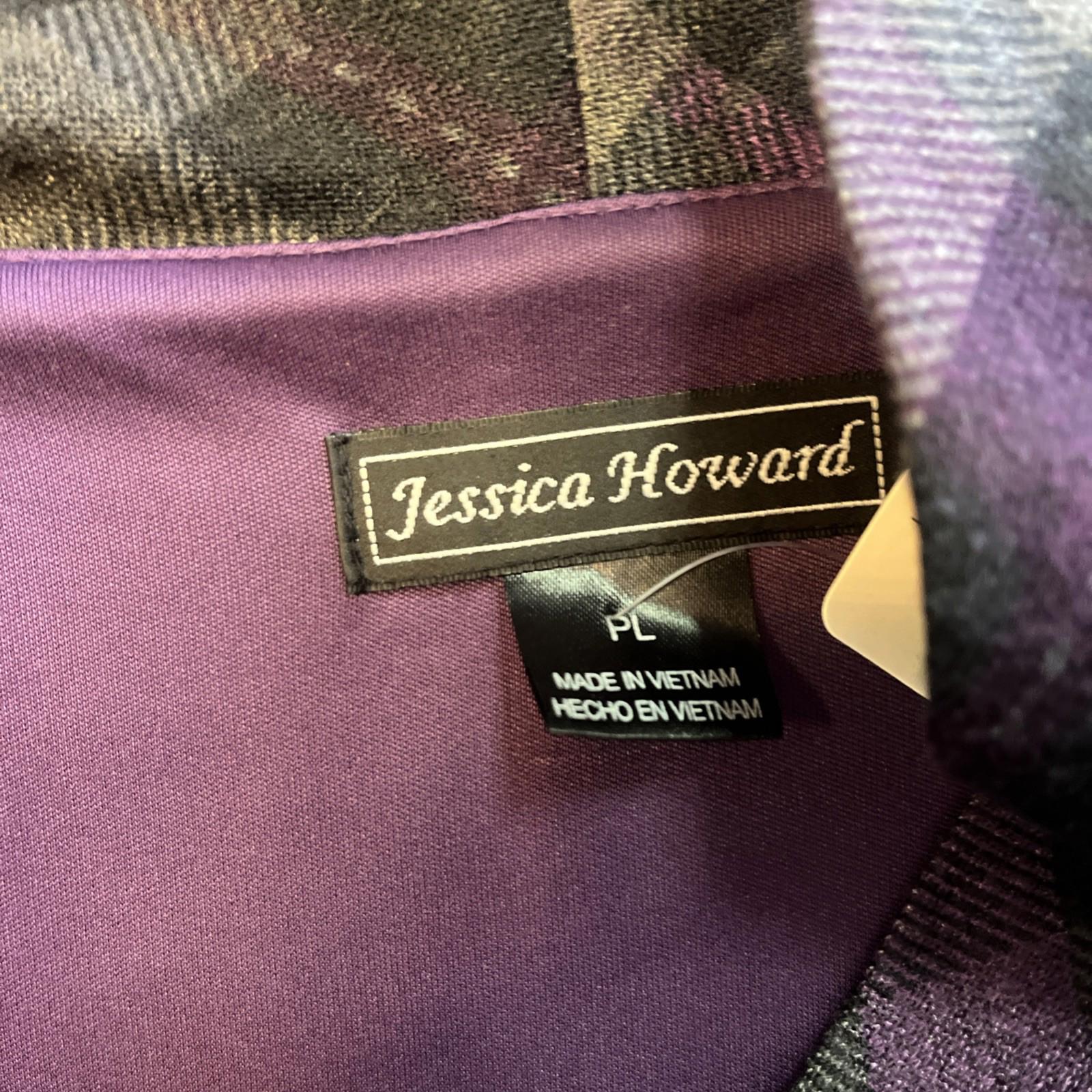Jessica Howard Black Purple Gray Plaid Short Sleeve Dress PL