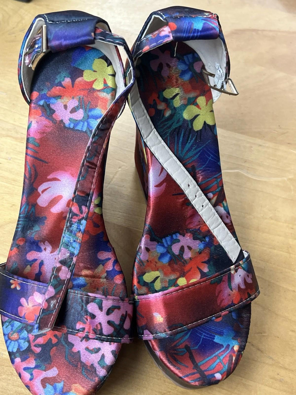 Women's Floral Pattern Wedge Open Toe Platform Ankle Strap