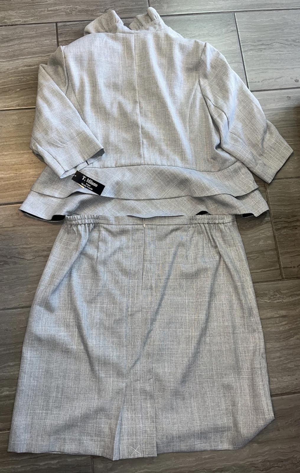 T.Milano Gray Plaid 3/4 Sleeve Ruffle Jacket Skirt Set 22W