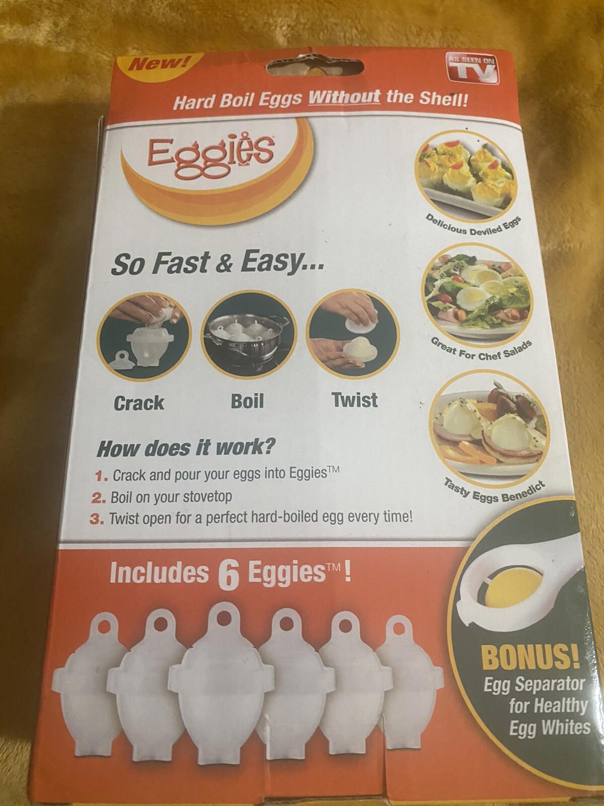 NEW Eggies Hard Boil Egg Cooker (6) with Bonus Egg White
