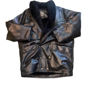 T Shearling V Black Leather Coat Made in Italy Size Medium