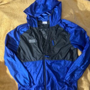 Columbia Blue Dark Gray Lightweight Windbreaker With Hoodie Size Small