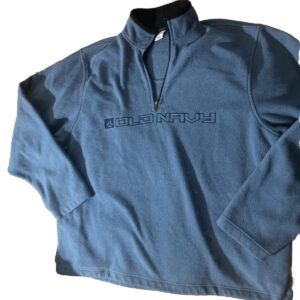 Y2K Old Navy 1/4 Zip Fleece Adult XXL Light Blue Heavy Weight Spell Out Mens