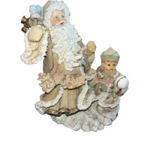 White Christmas Santa Claus With Boy Resin 12” Figurine