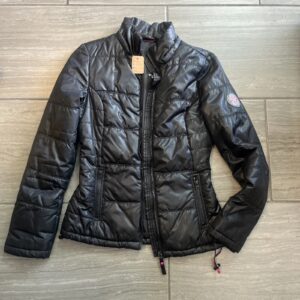 Aeropostale Puffer Jacket Women’s Black Size Small Pink Logo Has Pockets