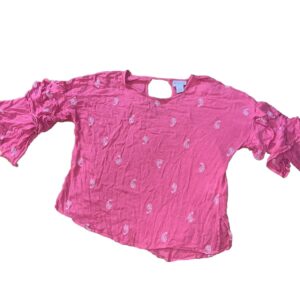 Liz Claiborne Eyelet Ruffle Sleeve Top Women M Pink Cotton Blouse Casual Career