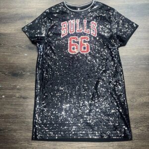 NBA CHICAGO BULLS Jersey Dress Sequins Stretchy Black Red M
