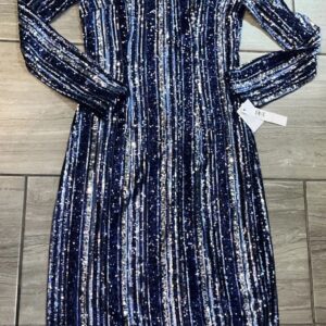 Maggy London Blue Silver Sequins Long Sleeve Maxi Dress Size 6 NWT