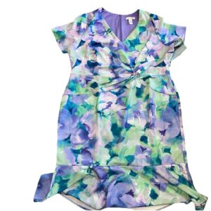 London Times Floral Lavender Green V Neck Short Sleeve Maxi Dress Size 20W NWT