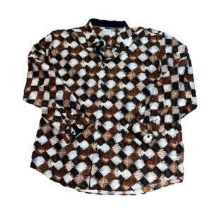 Steve Harvey Brown White Diamond Pattern Long Sleeve Button Up Shirt Size 2XL
