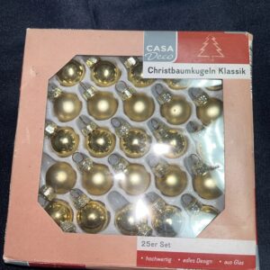 25 Mini Glass Christmas 2cm Ball Hanging Ornaments Gold and Shine With Accessory