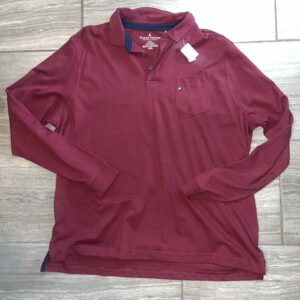 New Tailor Vintage Burgundy Long Sleeve Polo Shirt Size XXL