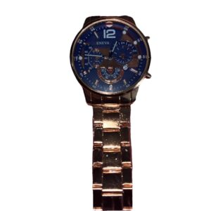 NEW Men’s Black Blue Face Rose Gold Band Geneva Quartz Watch Battery Powered