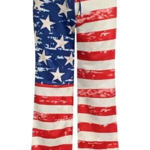 Women's Comfy Stretch USA FLAG Print Drawstring Palazzo Wide Leg Pants Size XL