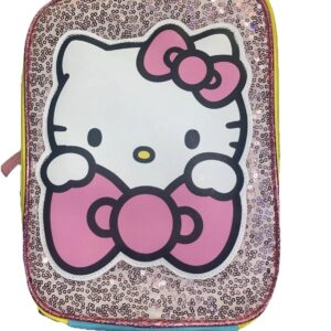 HELLO KITTY Sequined Lunch Box Zip Lid Outside Water Bottle Pocket San Rio PINK