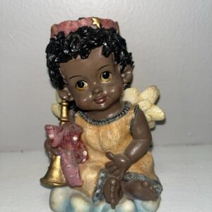 African American Child Angel with Horn Figurine Resin