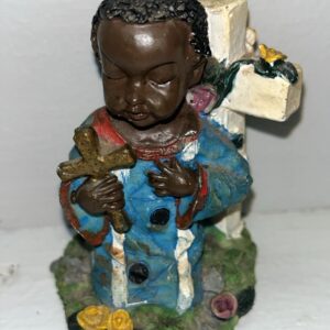 Pre-owned Black Figurine Decoration Small Boy Kneeling Down Holding A Cross