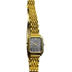 New Women’s Quartz Gold Color Dial And Band Black Face Watch