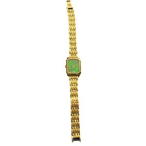 New Women’s Quartz Gold Color Dial And Band Green Face Watch