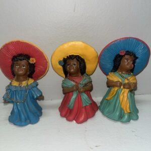 Lot Of 3 African American Girls With Oversized Clothing Hats Jewelry Figurines