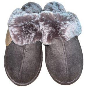 Women's Faux Fur Gray Slides Furry Soft Memory Foam Moccasin Slippers Size 5-6