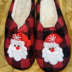 Christmas Indoor Fuzzy Shoes Flat Santa Claus Anti Slip Plaid Household Size 11