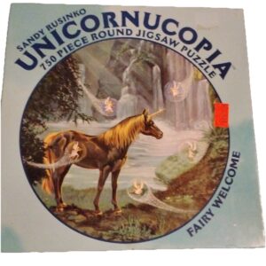 Unicornucopia 750 Piece Puzzle 24” round Jigsaw Fairy Welcome Ceaco 12+ New
