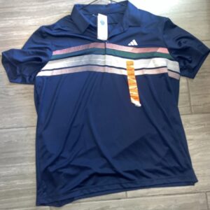 Adidas Polo Shirt Men's 2XL XXL Blue Striped Golf Performance Athletic Logo