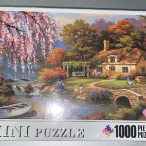 Mini 1000 Piece Puzzle Landscape Country House Fishing Stream Approx 16.5" x 12"